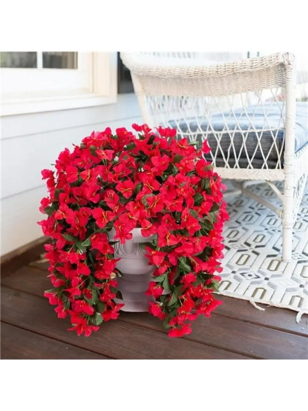 Faux Bougainvillea Flowers Outdoor Hanging UV Resistant Fake Vines Red 2 Pack
